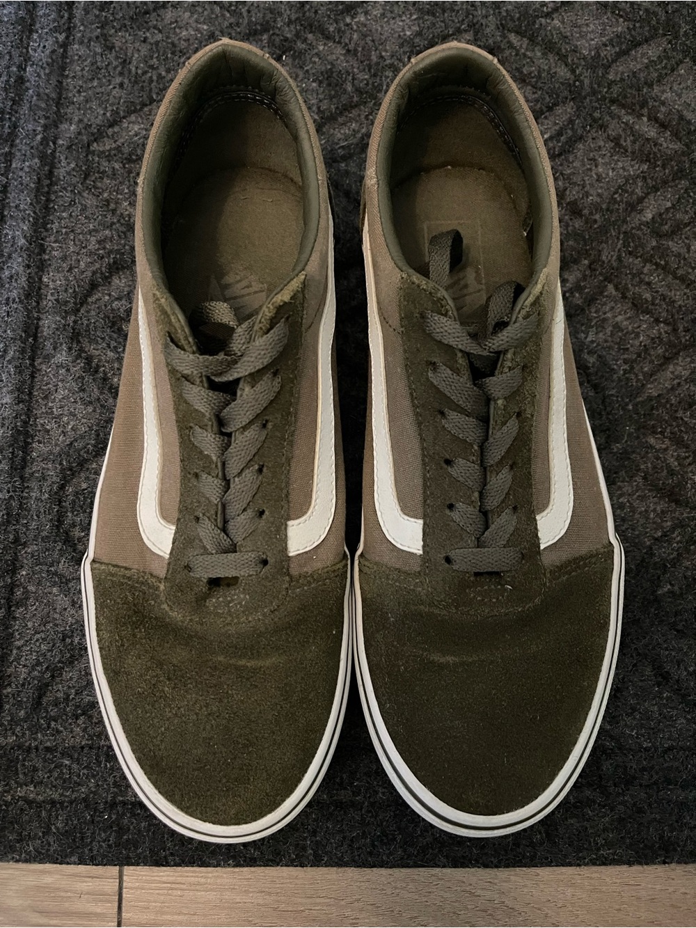 Vans Olive Green and White Low-Top Skate Sneakers